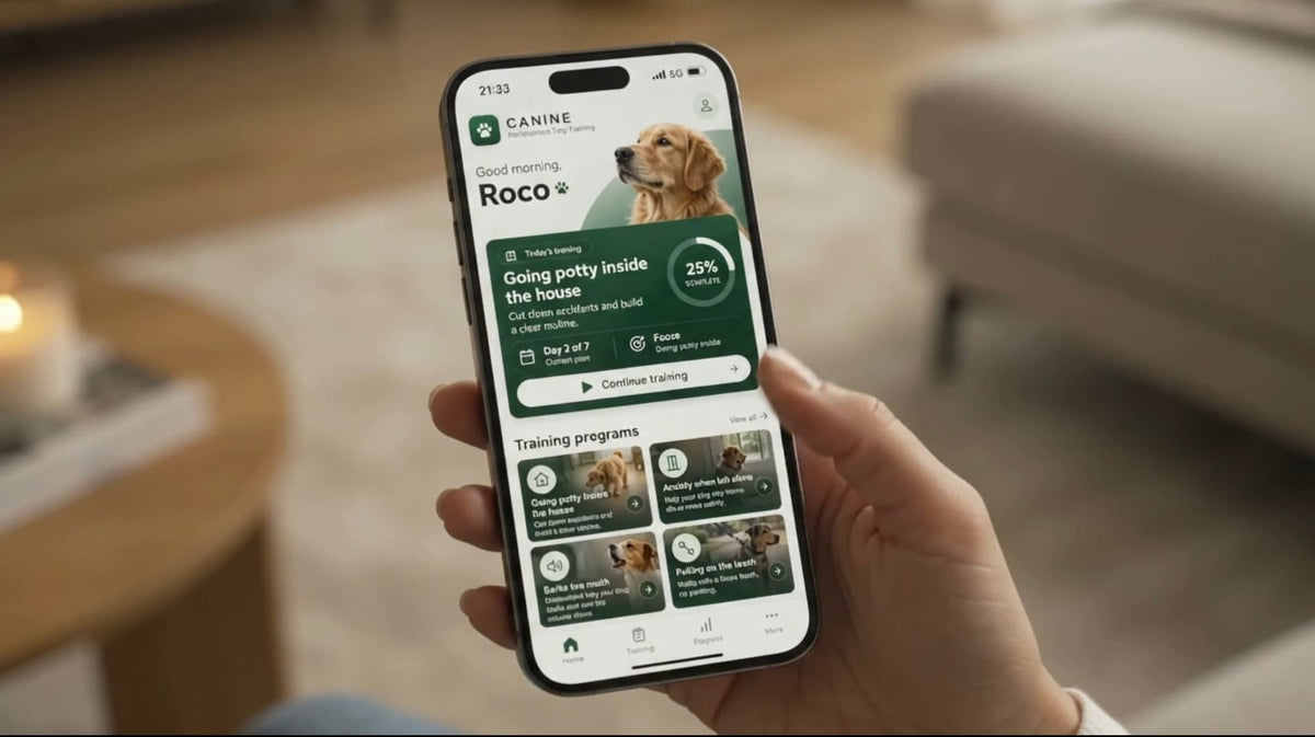 CANINE home screen with today's training and the training programs